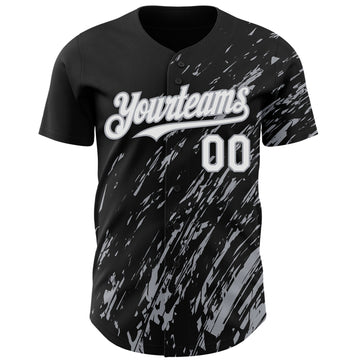 Custom Black White-Gray 3D Pattern Design Paint Stroke Grunge Streak Authentic Baseball Jersey