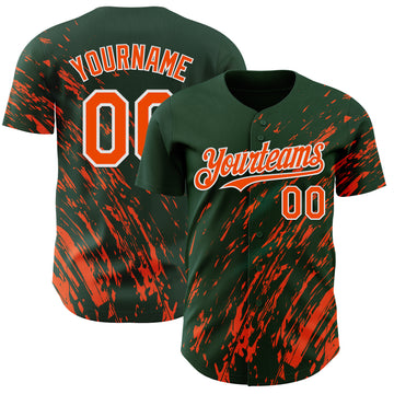 Custom Green Orange-White 3D Pattern Design Paint Stroke Grunge Streak Authentic Baseball Jersey
