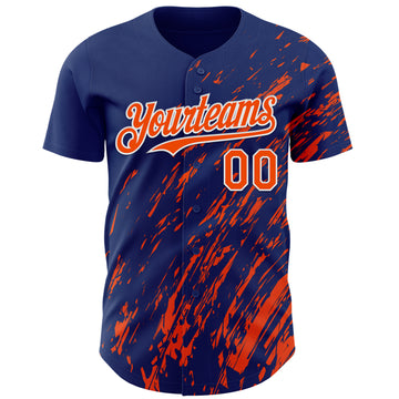 Custom Royal Orange-White 3D Pattern Design Paint Stroke Grunge Streak Authentic Baseball Jersey