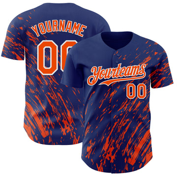 Custom Royal Orange-White 3D Pattern Design Paint Stroke Grunge Streak Authentic Baseball Jersey