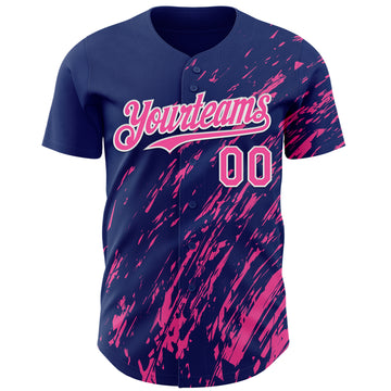 Custom Royal Pink-White 3D Pattern Design Paint Stroke Grunge Streak Authentic Baseball Jersey