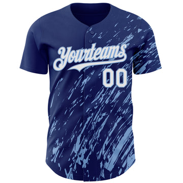 Custom Royal White-Light Blue 3D Pattern Design Paint Stroke Grunge Streak Authentic Baseball Jersey