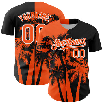 Custom Black Orange-White 3D Pattern Design Hawaii Palm Trees Tropical Coconut Authentic Baseball Jersey