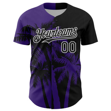 Custom Black Purple-White 3D Pattern Design Hawaii Palm Trees Tropical Coconut Authentic Baseball Jersey