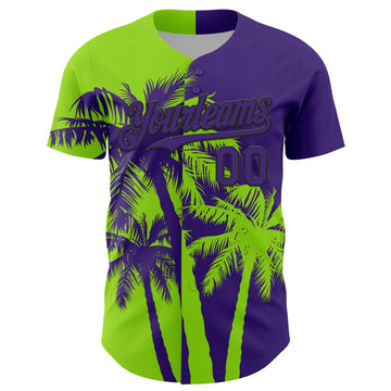 Custom Purple Neon Green-Black 3D Pattern Design Hawaii Palm Trees Tropical Coconut Authentic Baseball Jersey