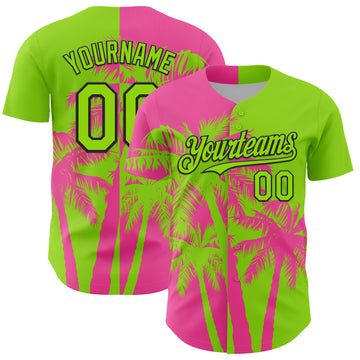 Custom Neon Green Pink-Black 3D Pattern Design Hawaii Palm Trees Tropical Coconut Authentic Baseball Jersey