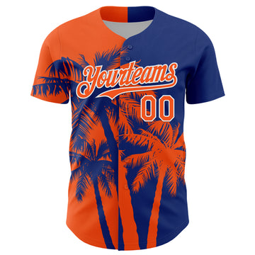 Custom Royal Orange-White 3D Pattern Design Hawaii Palm Trees Tropical Coconut Authentic Baseball Jersey