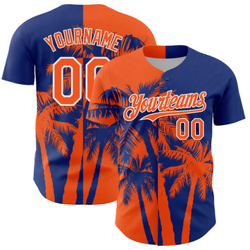 Custom Royal Orange-White 3D Pattern Design Hawaii Palm Trees Tropical Coconut Authentic Baseball Jersey