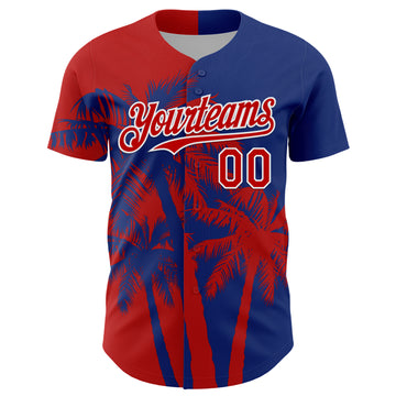 Custom Royal Red-White 3D Pattern Design Hawaii Palm Trees Tropical Coconut Authentic Baseball Jersey