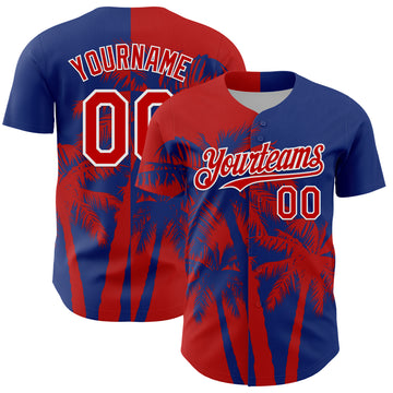 Custom Royal Red-White 3D Pattern Design Hawaii Palm Trees Tropical Coconut Authentic Baseball Jersey