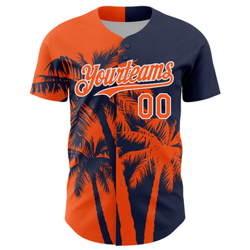Custom Navy Orange-White 3D Pattern Design Hawaii Palm Trees Tropical Coconut Authentic Baseball Jersey