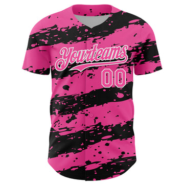 Custom Pink Black-White 3D Pattern Design Paint Splash Stripe Authentic Baseball Jersey