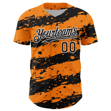 Custom Bay Orange Black-White 3D Pattern Design Paint Splash Stripe Authentic Baseball Jersey