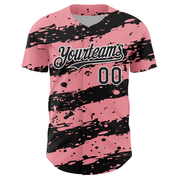 Custom Medium Pink Black-White 3D Pattern Design Paint Splash Stripe Authentic Baseball Jersey