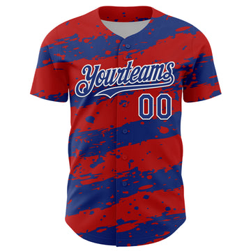 Custom Red Royal-White 3D Pattern Design Paint Splash Stripe Authentic Baseball Jersey