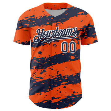 Custom Orange Navy-White 3D Pattern Design Paint Splash Stripe Authentic Baseball Jersey