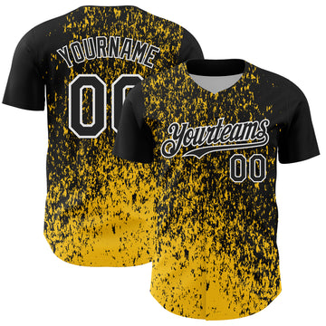 Custom Black Yellow-White 3D Pattern Design Abstract Fragment Splatter Authentic Baseball Jersey
