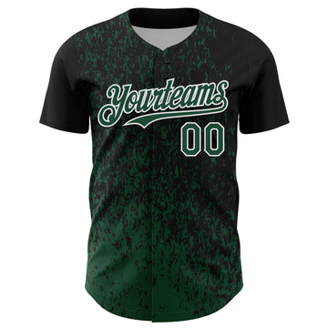 Custom Black Green-White 3D Pattern Design Abstract Fragment Splatter Authentic Baseball Jersey