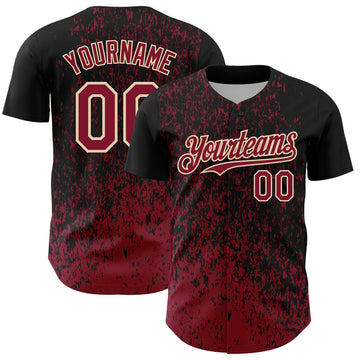 Custom Black Crimson-Cream 3D Pattern Design Abstract Fragment Splatter Authentic Baseball Jersey