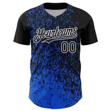 Custom Black Thunder Blue-White 3D Pattern Design Abstract Fragment Splatter Authentic Baseball Jersey