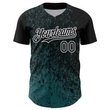 Custom Black Midnight Green-White 3D Pattern Design Abstract Fragment Splatter Authentic Baseball Jersey