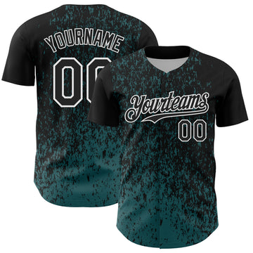 Custom Black Midnight Green-White 3D Pattern Design Abstract Fragment Splatter Authentic Baseball Jersey