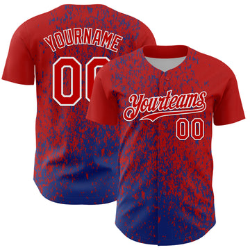 Custom Red Royal-White 3D Pattern Design Abstract Fragment Splatter Authentic Baseball Jersey