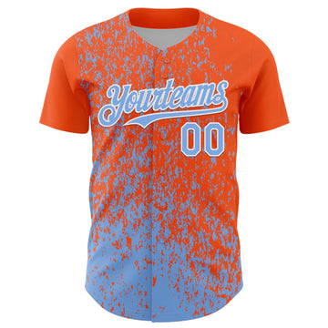 Custom Orange Light Blue-White 3D Pattern Design Abstract Fragment Splatter Authentic Baseball Jersey