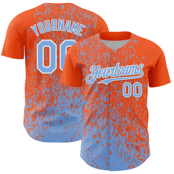 Custom Orange Light Blue-White 3D Pattern Design Abstract Fragment Splatter Authentic Baseball Jersey