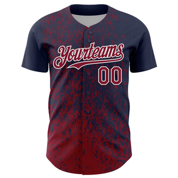 Custom Navy Crimson-White 3D Pattern Design Abstract Fragment Splatter Authentic Baseball Jersey