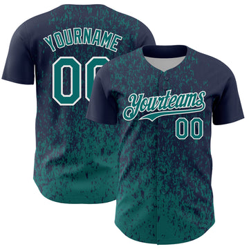 Custom Navy Teal-White 3D Pattern Design Abstract Fragment Splatter Authentic Baseball Jersey