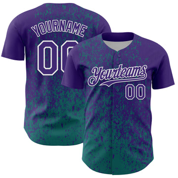 Custom Purple Teal-White 3D Pattern Design Abstract Fragment Splatter Authentic Baseball Jersey