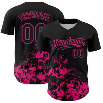 Custom Black Hot Pink Splatter Authentic Baseball Jersey