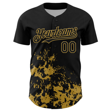 Custom Black Old Gold Splatter Authentic Baseball Jersey