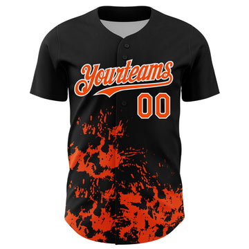 Custom Black Orange-White Splatter Authentic Baseball Jersey