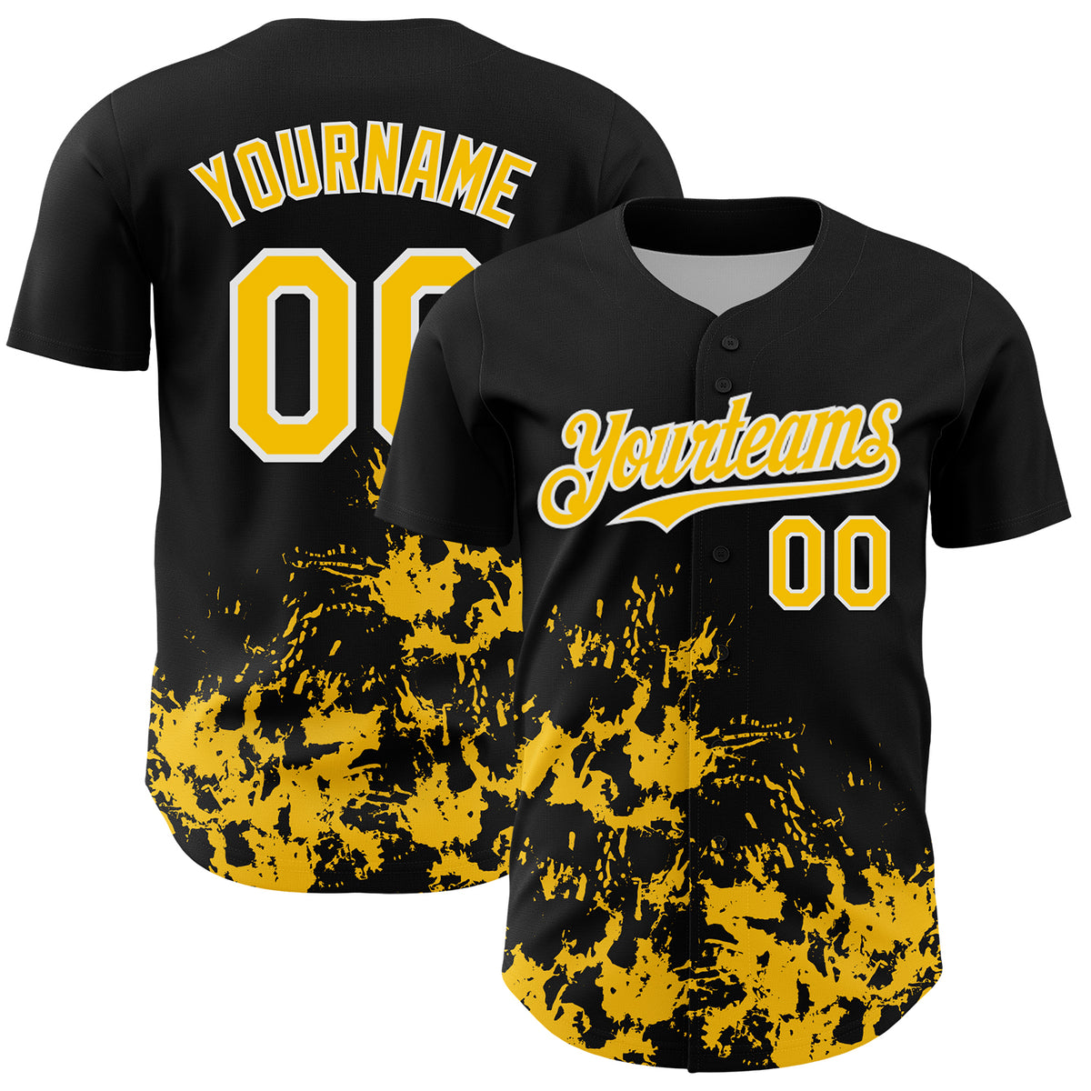 Custom Black Yellow White Splatter Baseball Jersey Custom Mens Sport Top