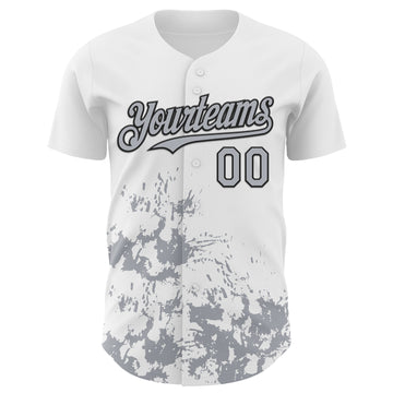 Custom White Gray-Black Splatter Authentic Baseball Jersey