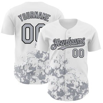 Custom White Gray-Black Splatter Authentic Baseball Jersey