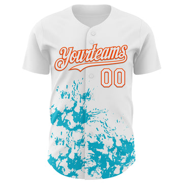 Custom White Orange-Lakes Blue Splatter Authentic Baseball Jersey