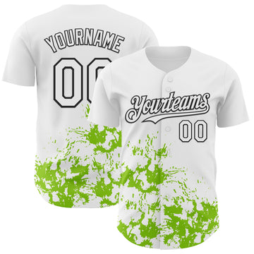 Custom White Black-Neon Green Splatter Authentic Baseball Jersey