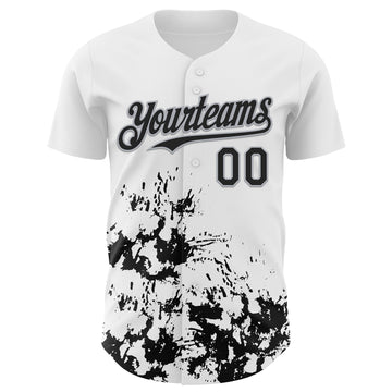 Custom White Black-Gray Splatter Authentic Baseball Jersey