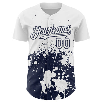 Custom White Navy Abstract Splatter Grunge Authentic Baseball Jersey