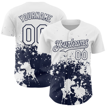 Custom White Navy Abstract Splatter Grunge Authentic Baseball Jersey