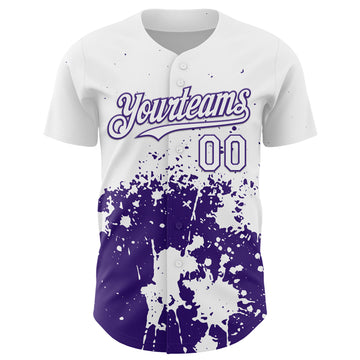 Custom White Purple Abstract Splatter Grunge Authentic Baseball Jersey
