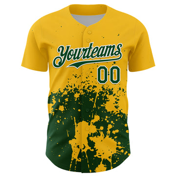 Custom Gold Green-White Abstract Splatter Grunge Authentic Baseball Jersey