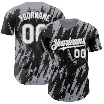 Custom Black White-Gray 3D Pattern Design Splatter Torn Sharp Brush Stroke Authentic Baseball Jersey
