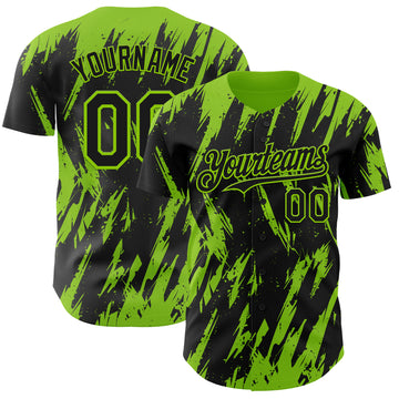Custom Black Neon Green 3D Pattern Design Splatter Torn Sharp Brush Stroke Authentic Baseball Jersey