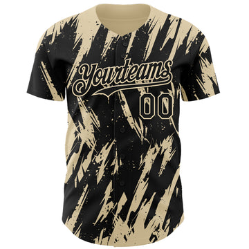 Custom Black Cream 3D Pattern Design Splatter Torn Sharp Brush Stroke Authentic Baseball Jersey