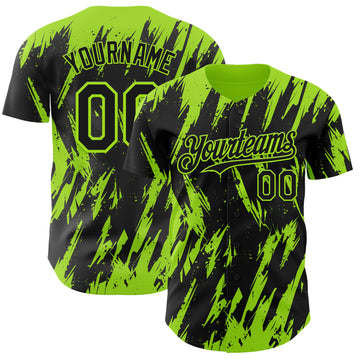 Custom Black Neon Green 3D Pattern Design Splatter Torn Sharp Brush Stroke Authentic Baseball Jersey