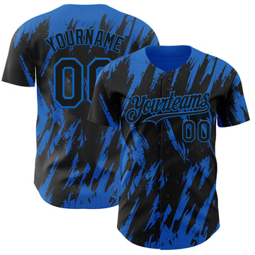 Custom Black Blue 3D Pattern Design Splatter Torn Sharp Brush Stroke Authentic Baseball Jersey